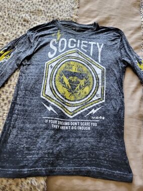 Society Charcoal Long-Sleeve Tee with Yellow Graphic